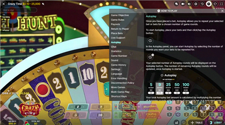 Impostazioni autoplay di Crazy Time