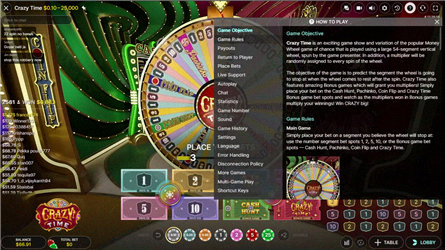 Regole del gioco Crazy Time – distribuzione segmenti e bonus